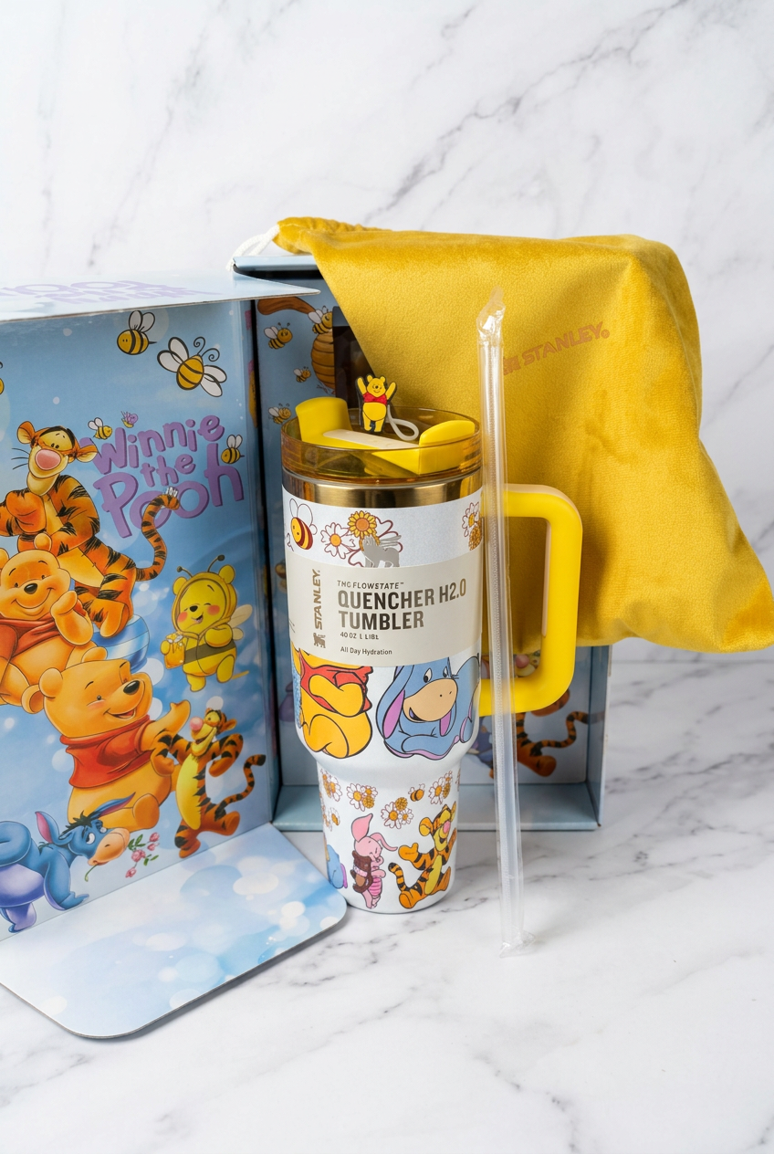 Winnie the Pooh Dupe Stanley- White Sparkley