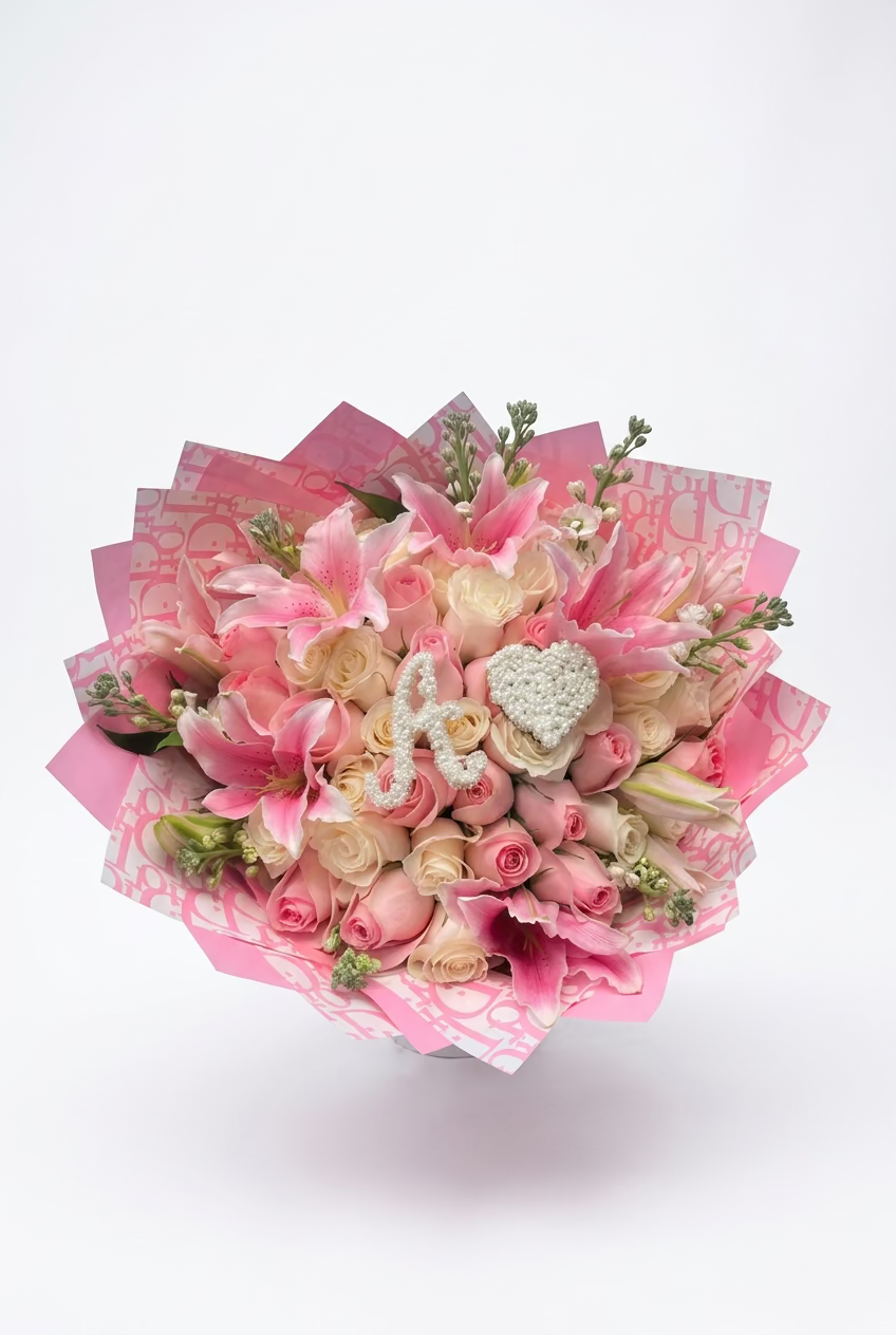 50 Roses & Baby Breath Initial